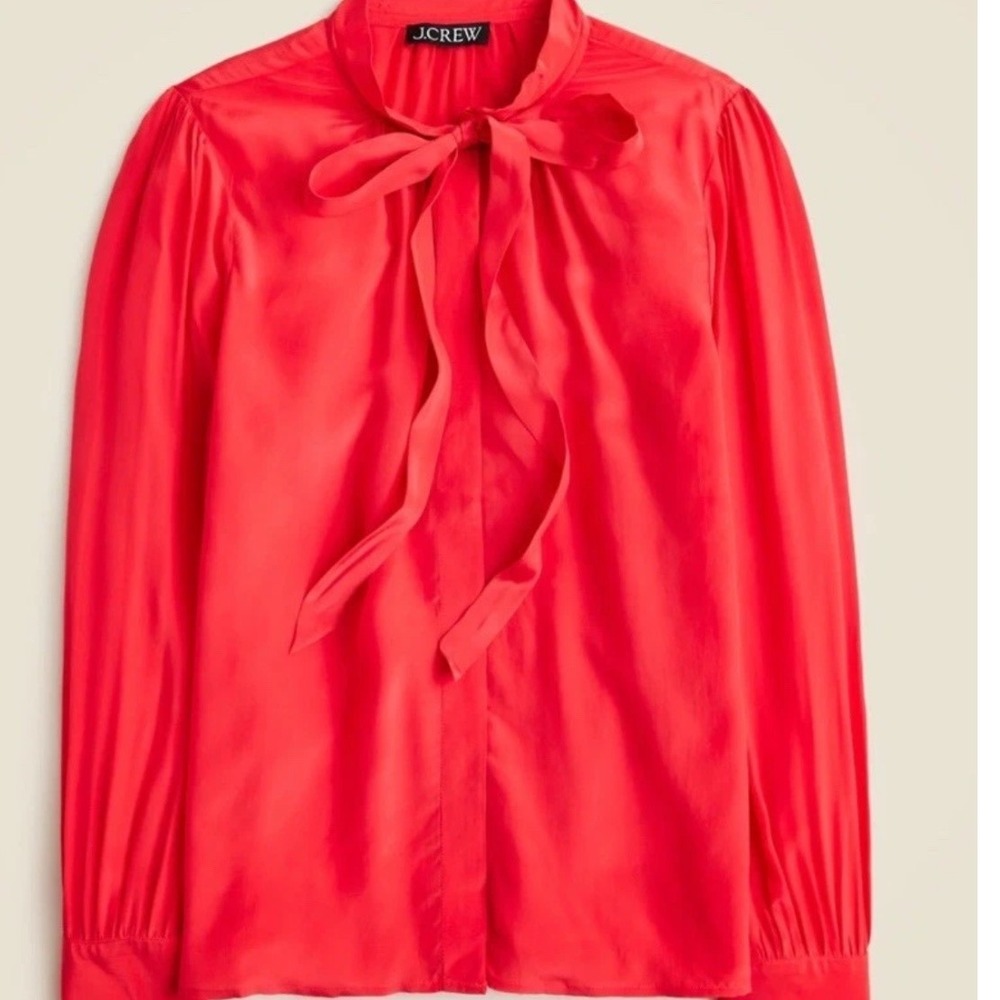 J.Crew women's Tie-neck‎ Top in Crepe de Chine NWT red